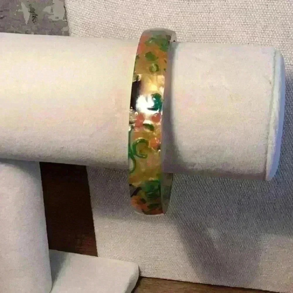 Vintage Acrylic Bangle Yellow and Multi Colored - Picture 2 of 5